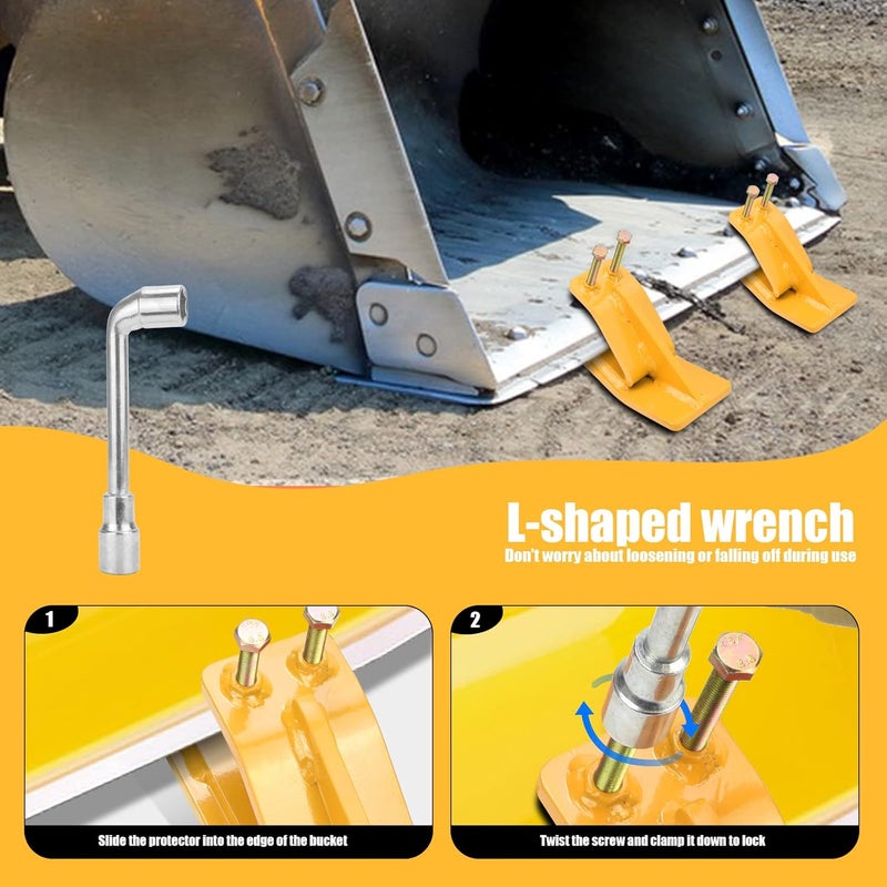Superunner Tractor Bucket Protector(Upgraded Version), 2 Pcs Ski Edge Protector, Turf Tamer Skid Protector with Grade8.8 Double Lock Nuts and Bolts, Heavy Duty Steel for Snow Removal Spreading Gravel,Yellow - Image 5